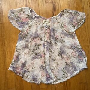Denim & Supply Ralph Lauren Blouse XS Pastel Floral Sheer Flutter Sleeve Boho